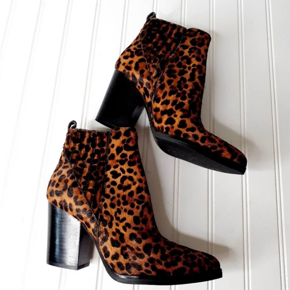MARC FISHER Alva Leopard Genuine Calf Hair Bootie NEW